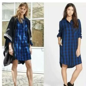 Women's Madewell Blue/Black Buffalo Check Plaid Shirtdress Size S